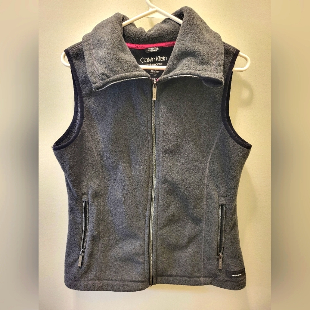 Calvin Klein Performance Gray Athletic Full Zip Fleece Vest Size Medium Outdoors